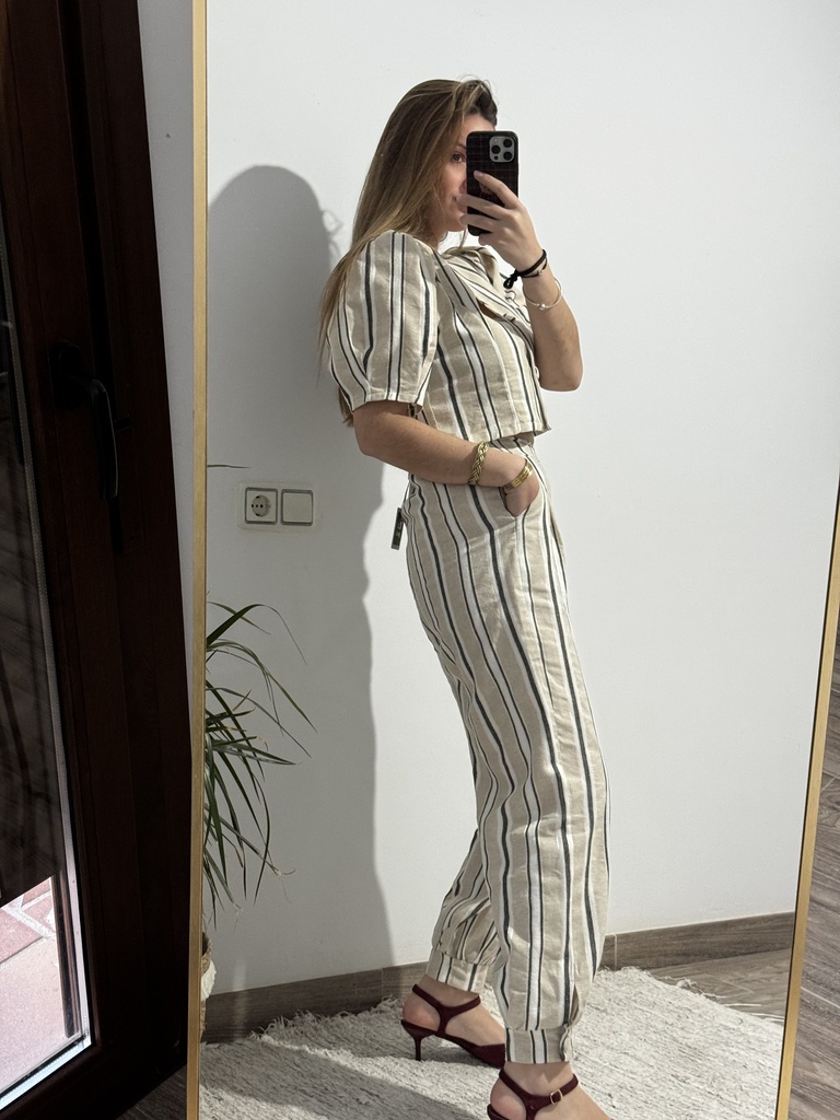 Pantalón lino rayas